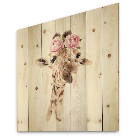 Designart - Portrait of A Giraffe With Flowers I